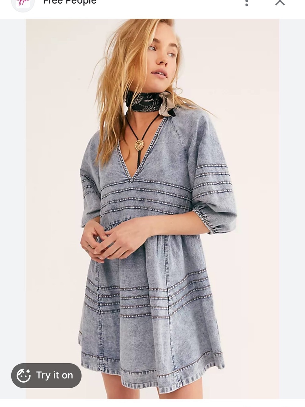 NWOT Free People Light Blue Washed Chambray V-Neck Babydoll Dress